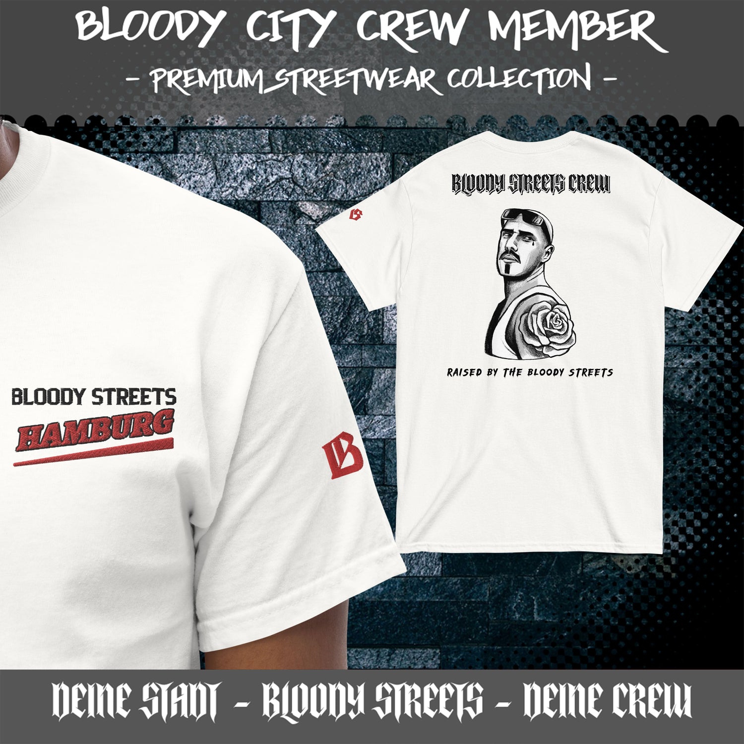 BLOODY STREETS CITY CREW MEMBER PREMIUM RED "G" T-SHIRTS