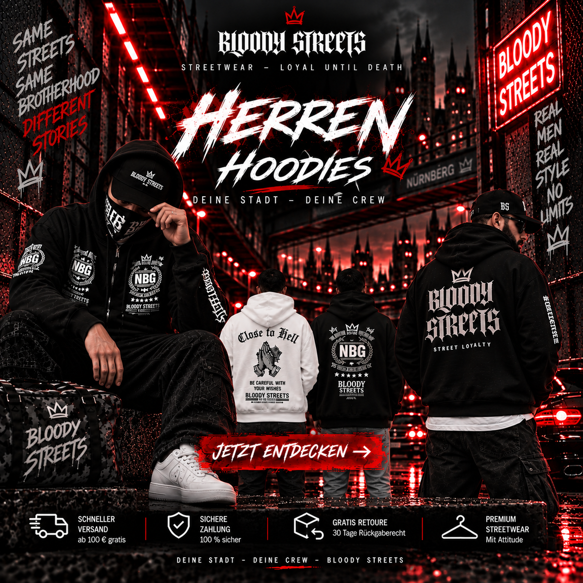 Streetwear Hoodies Herren - BLOODY-STREETS.DE