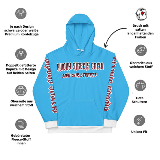 BLOODY STREETS Crew Member Streetwear Hoodie Blue