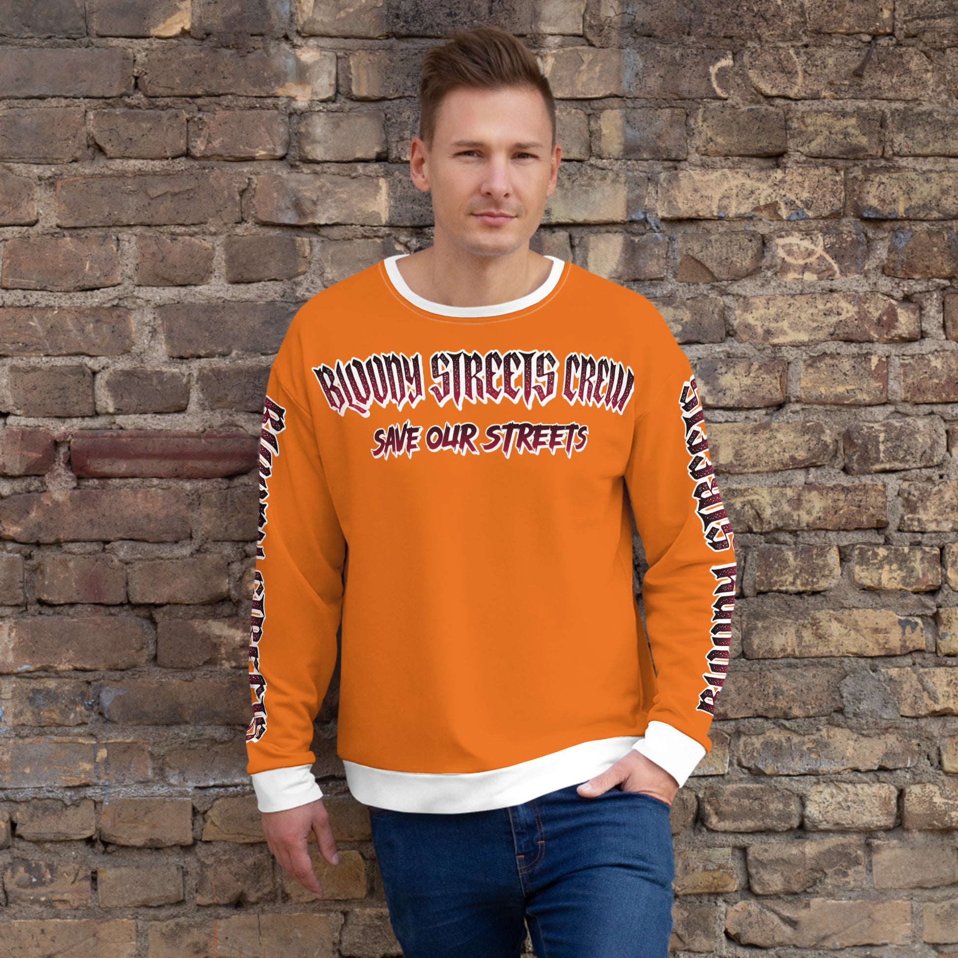 BLOODY STREETS Crew Member Streetwear Pullover Orange - BLOODY-STREETS.DE Streetwear Herren und Damen Hoodies, T-Shirts, Pullis