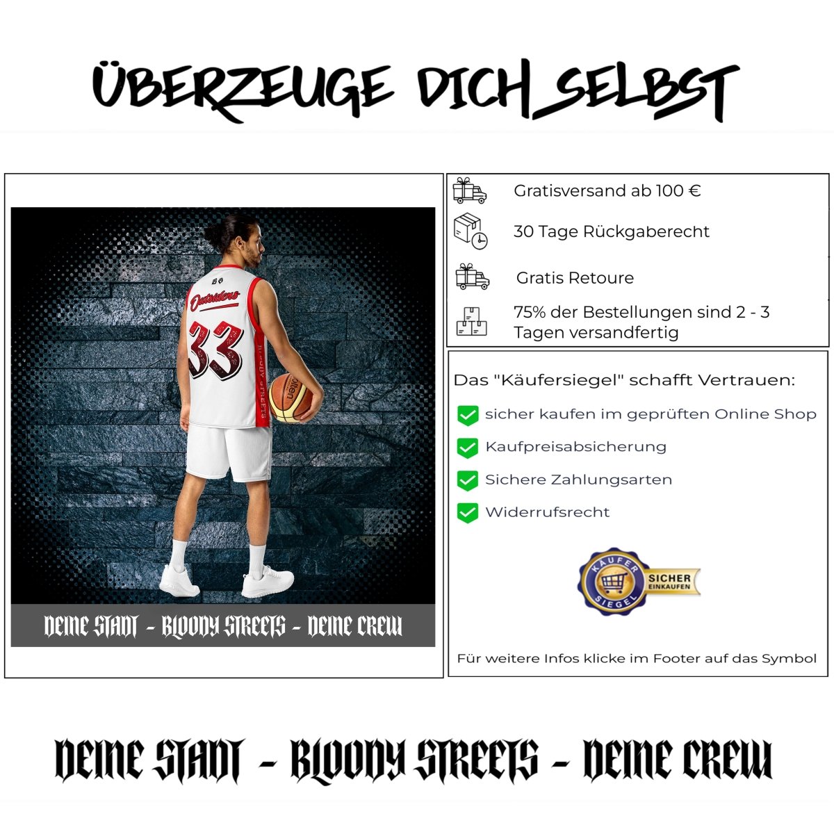 Basketball Jersey - BS OUTSIDERS - Unisex Recycled - BLOODY - STREETS.DE Streetwear Herren und Damen Hoodies, T-Shirts, Pullis