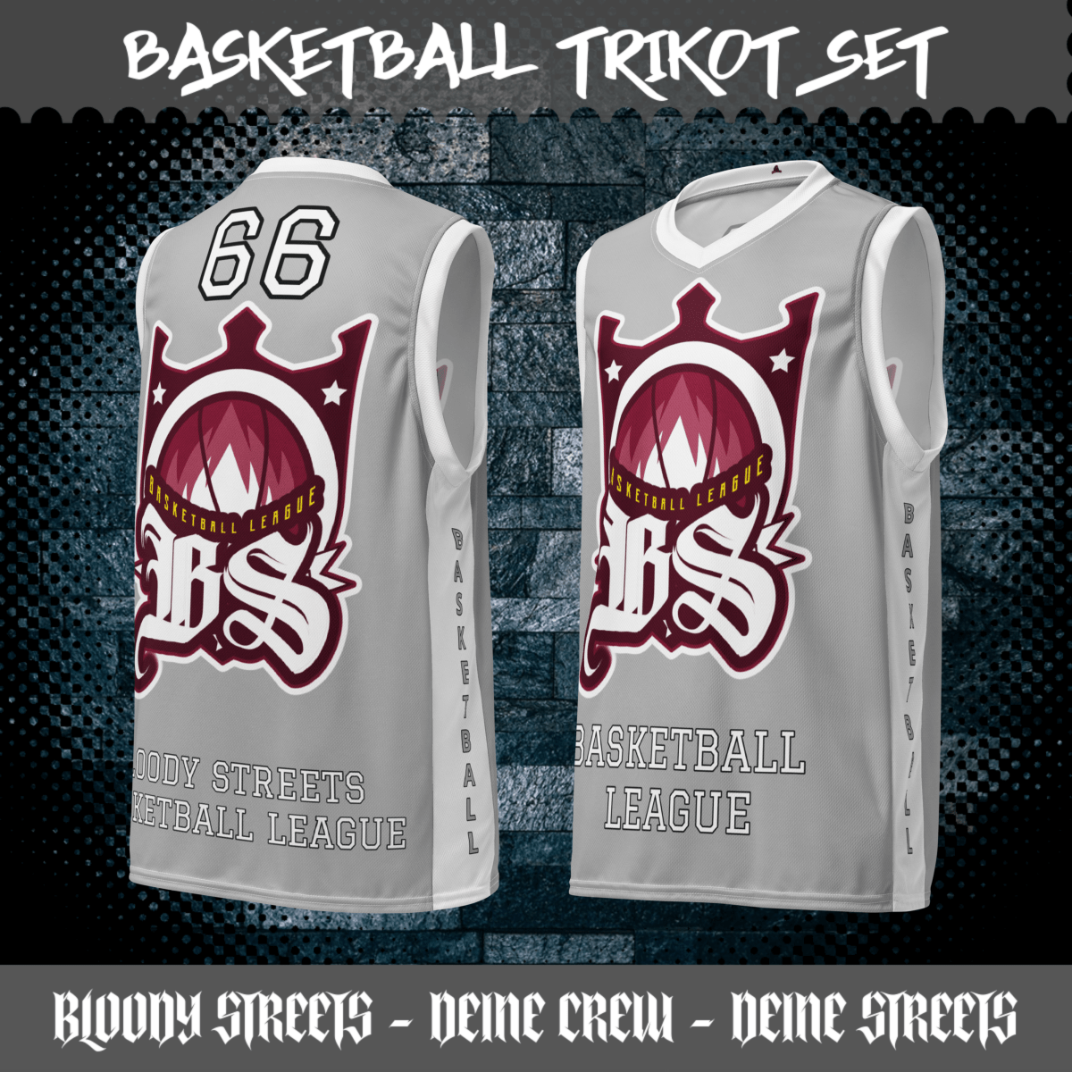Basketball Trikot Spar - Set Gray - BLOODY - STREETS.DE Streetwear Herren und Damen Hoodies, T-Shirts, Pullis