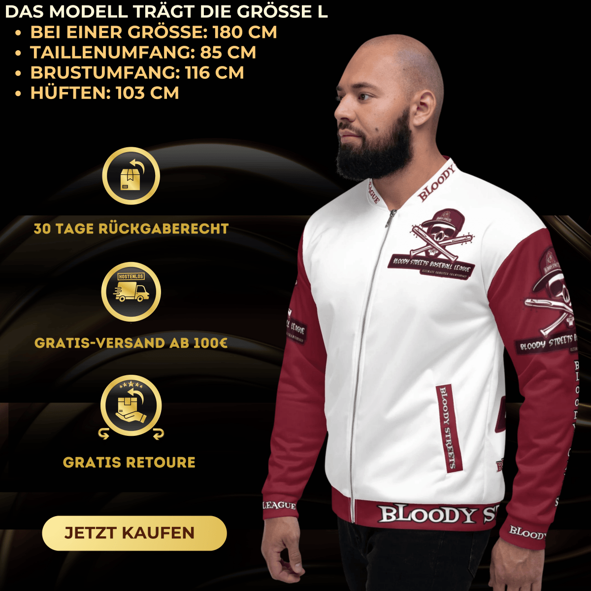 Bloody Streets Baseball League Jacke - BLOODY - STREETS.DE Streetwear Herren und Damen Hoodies, T-Shirts, Pullis