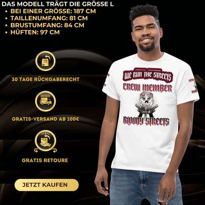Bloody Streets Crew Member Herren Streetwear T - SHIRT S.O.S - BLOODY - STREETS.DE Streetwear Herren und Damen Hoodies, T-Shirts, Pullis