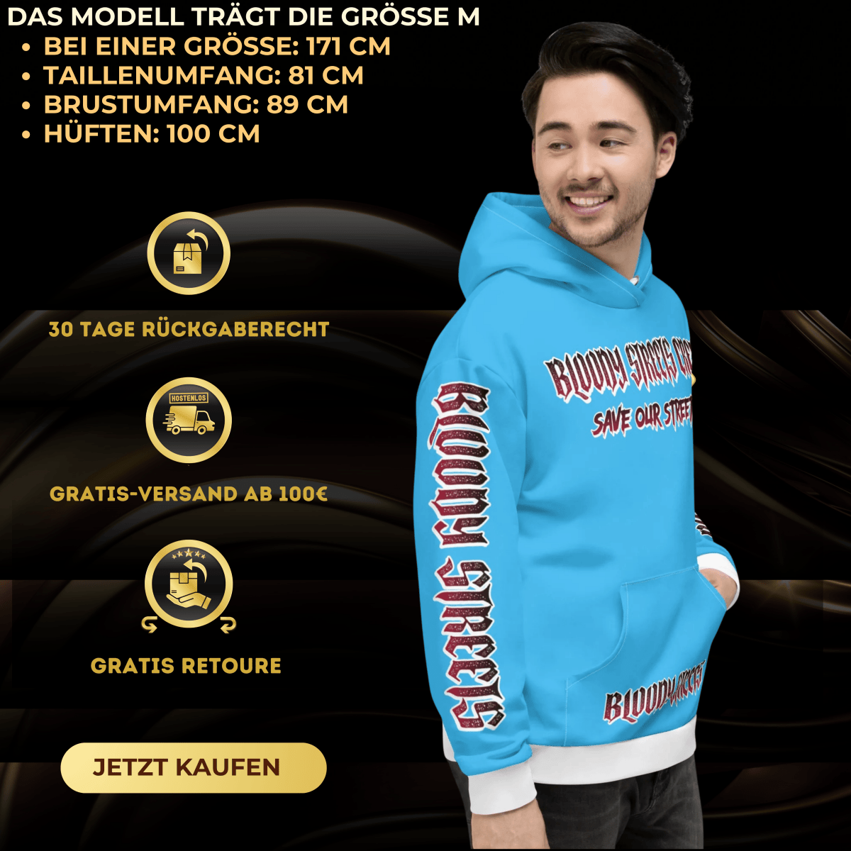 BLOODY STREETS Crew Member Streetwear Hoodie Blue - BLOODY - STREETS.DE Streetwear Herren und Damen Hoodies, T-Shirts, Pullis