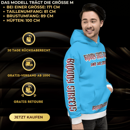 BLOODY STREETS Crew Member Streetwear Hoodie Blue - BLOODY - STREETS.DE Streetwear Herren und Damen Hoodies, T-Shirts, Pullis