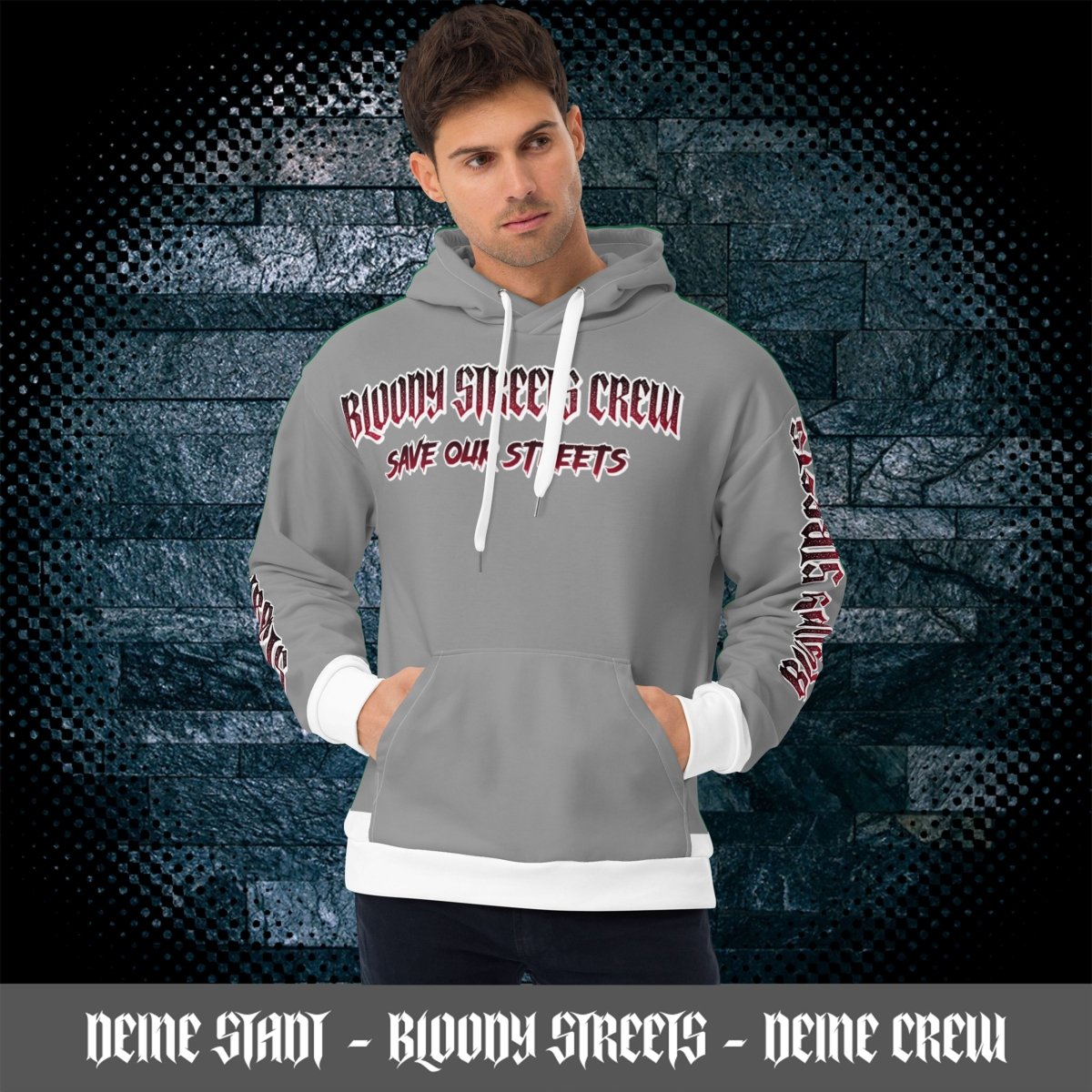 BLOODY STREETS Crew Member Streetwear Hoodie Gray - BLOODY - STREETS.DE Streetwear Herren und Damen Hoodies, T-Shirts, Pullis