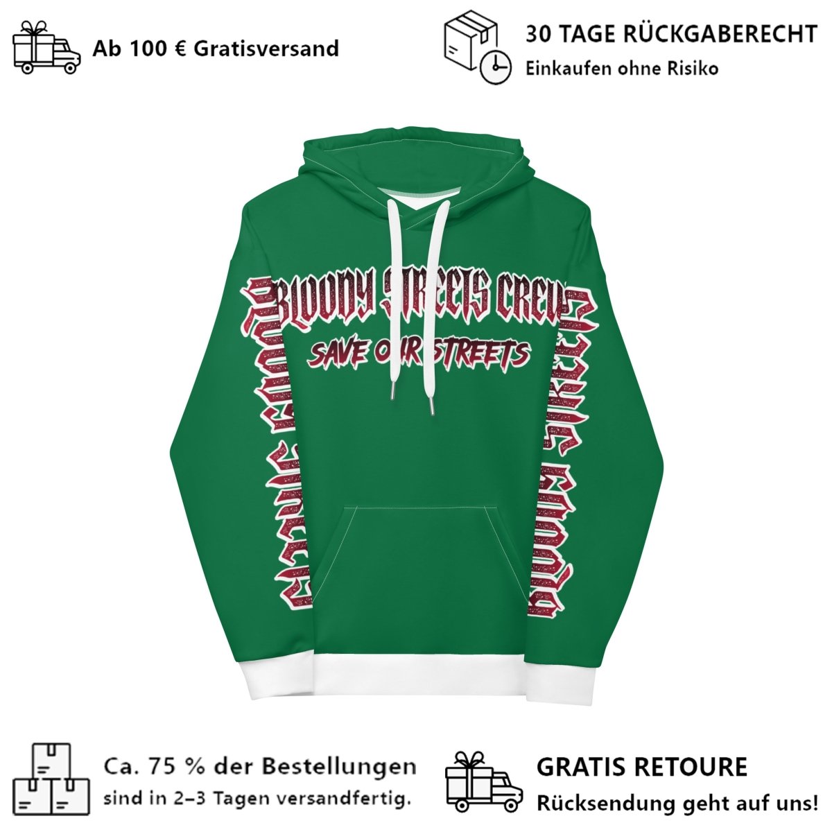 BLOODY STREETS Crew Member Streetwear Hoodie Green - BLOODY - STREETS.DE Streetwear Herren und Damen Hoodies, T-Shirts, Pullis