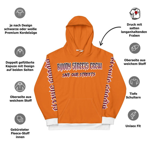 BLOODY STREETS Crew Member Streetwear Hoodie Orange - BLOODY - STREETS.DE Streetwear Herren und Damen Hoodies, T-Shirts, Pullis