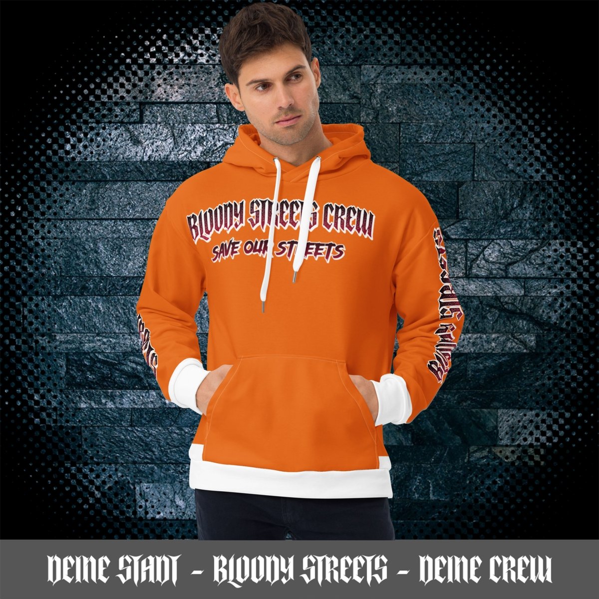 BLOODY STREETS Crew Member Streetwear Hoodie Orange - BLOODY - STREETS.DE Streetwear Herren und Damen Hoodies, T-Shirts, Pullis