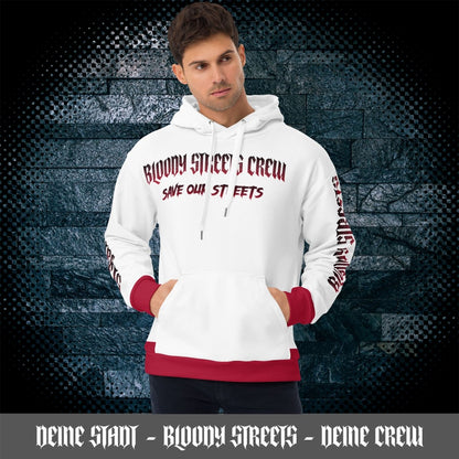 Bloody Streets Crew Member Streetwear Hoodie White - BLOODY - STREETS.DE Streetwear Herren und Damen Hoodies, T-Shirts, Pullis