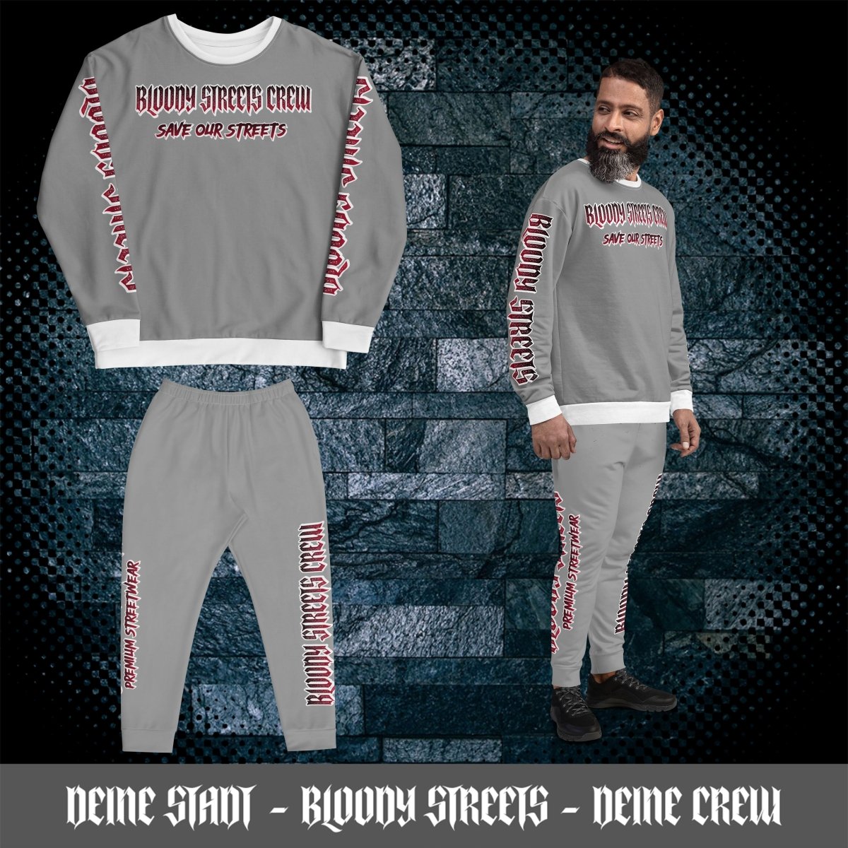 BLOODY STREETS Crew Member Streetwear Jogginganzug Gray - BLOODY - STREETS.DE Streetwear Herren und Damen Hoodies, T-Shirts, Pullis