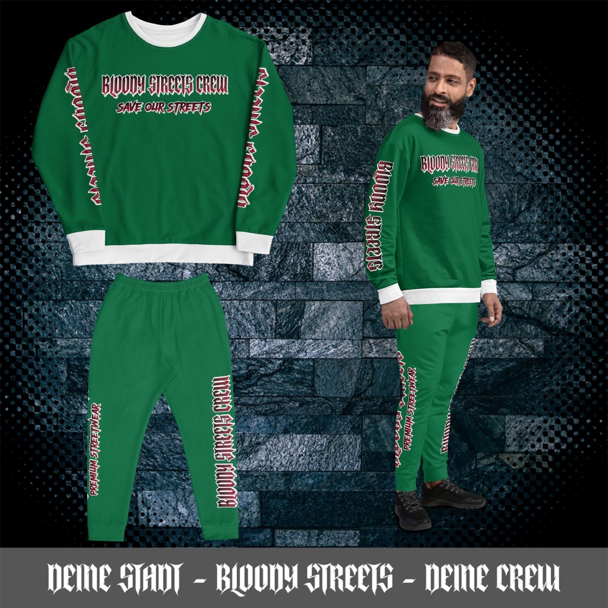 BLOODY STREETS Crew Member Streetwear Jogginganzug Green V2 - BLOODY - STREETS.DE Streetwear Herren und Damen Hoodies, T-Shirts, Pullis