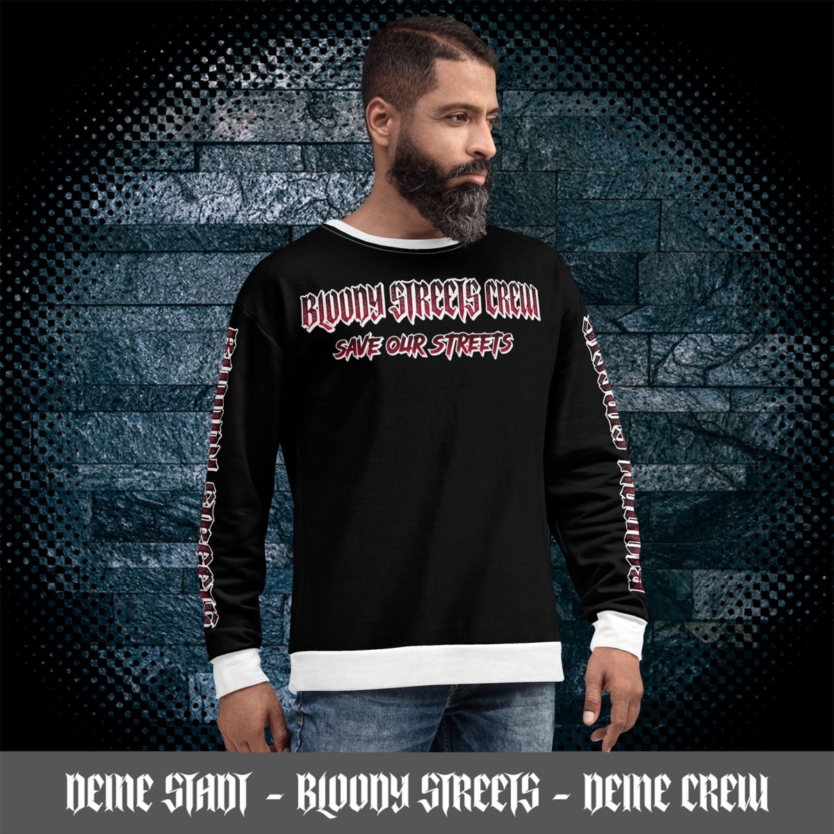 Bloody Streets Crew Member Streetwear Pullover Black - BLOODY - STREETS.DE Streetwear Herren und Damen Hoodies, T-Shirts, Pullis