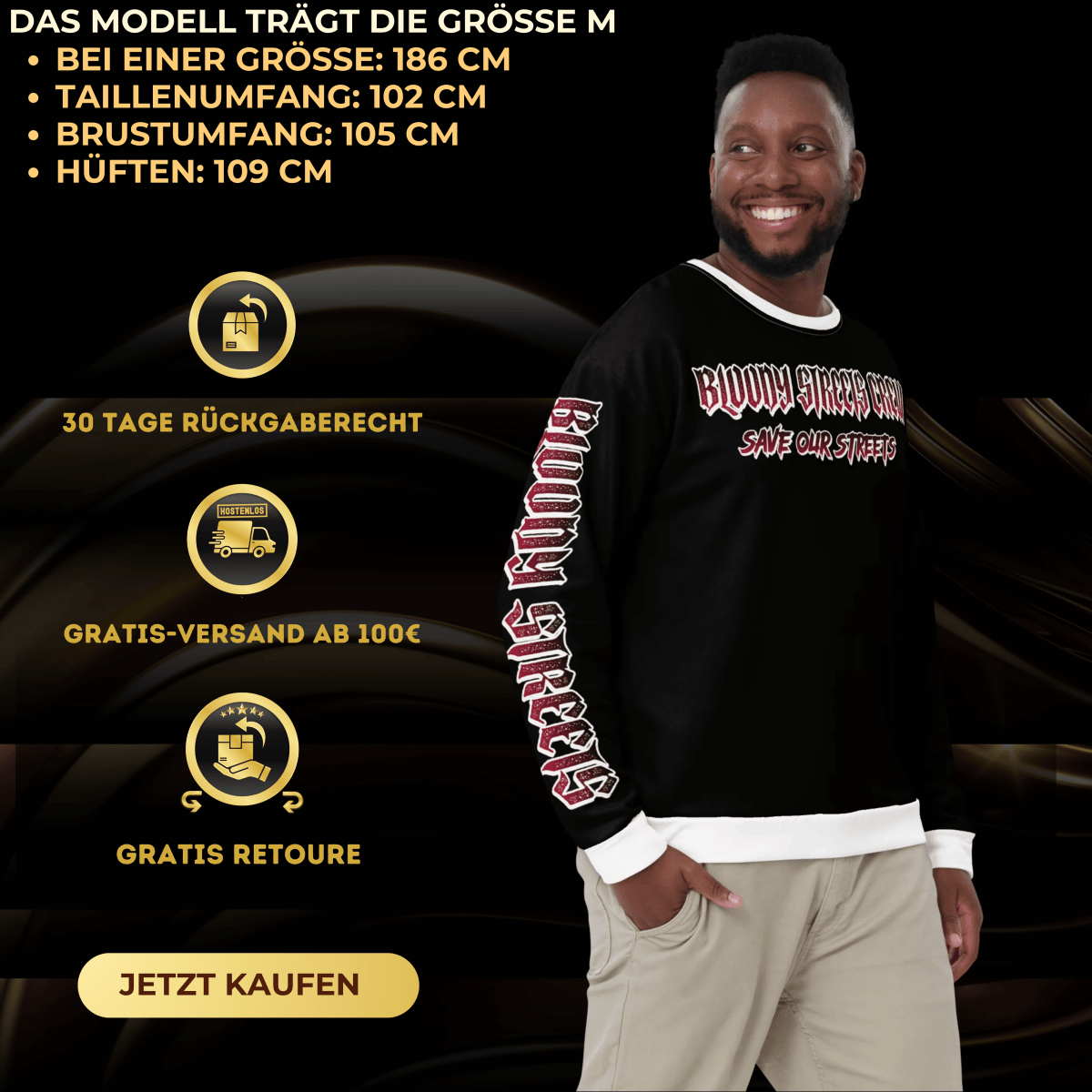 Bloody Streets Crew Member Streetwear Pullover Black - BLOODY - STREETS.DE Streetwear Herren und Damen Hoodies, T-Shirts, Pullis
