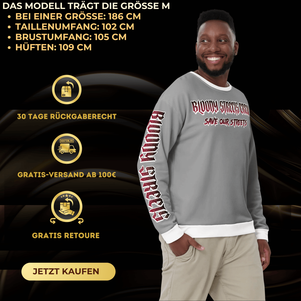 BLOODY STREETS Crew Member Streetwear Pullover Gray - BLOODY - STREETS.DE Streetwear Herren und Damen Hoodies, T-Shirts, Pullis