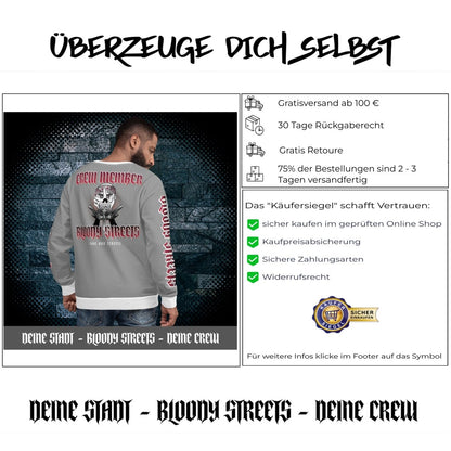 BLOODY STREETS Crew Member Streetwear Pullover Gray - BLOODY - STREETS.DE Streetwear Herren und Damen Hoodies, T-Shirts, Pullis