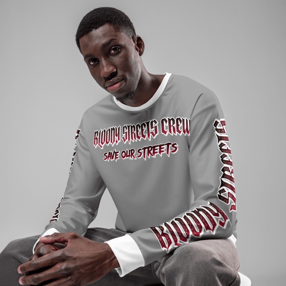 BLOODY STREETS Crew Member Streetwear Pullover Gray - BLOODY - STREETS.DE Streetwear Herren und Damen Hoodies, T-Shirts, Pullis