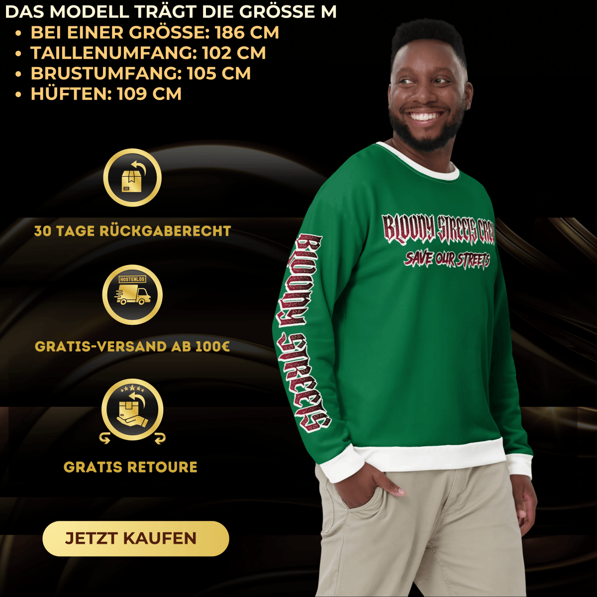 BLOODY STREETS Crew Member Streetwear Pullover Green - BLOODY - STREETS.DE Streetwear Herren und Damen Hoodies, T-Shirts, Pullis