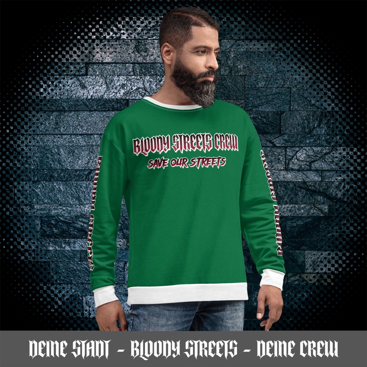 BLOODY STREETS Crew Member Streetwear Pullover Green - BLOODY - STREETS.DE Streetwear Herren und Damen Hoodies, T-Shirts, Pullis