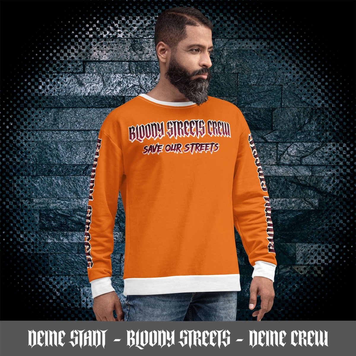 BLOODY STREETS Crew Member Streetwear Pullover Orange - BLOODY - STREETS.DE Streetwear Herren und Damen Hoodies, T-Shirts, Pullis