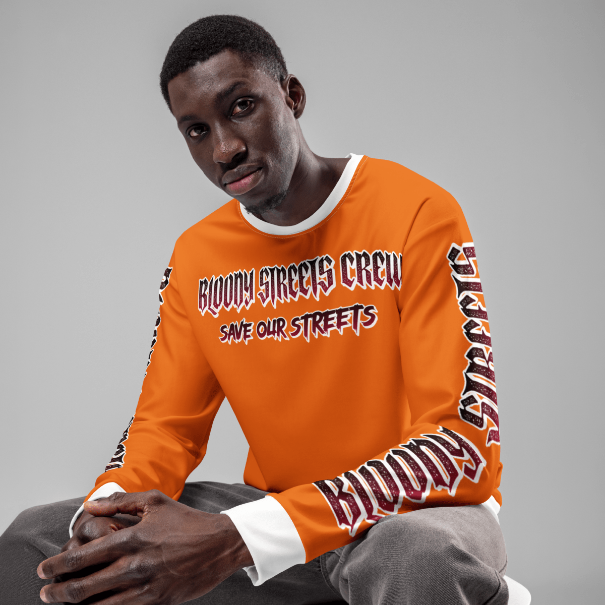 BLOODY STREETS Crew Member Streetwear Pullover Orange - BLOODY - STREETS.DE Streetwear Herren und Damen Hoodies, T-Shirts, Pullis