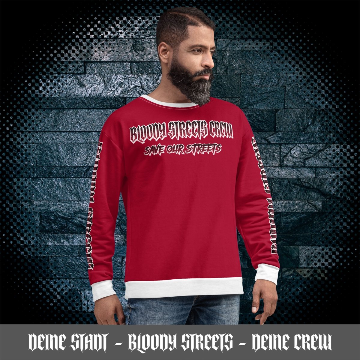 Bloody Streets Crew Member Streetwear Pullover Red - BLOODY - STREETS.DE Streetwear Herren und Damen Hoodies, T-Shirts, Pullis