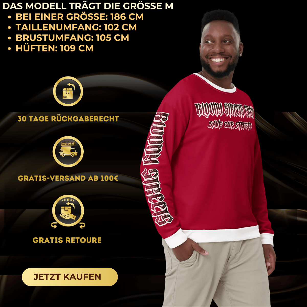 Bloody Streets Crew Member Streetwear Pullover Red - BLOODY - STREETS.DE Streetwear Herren und Damen Hoodies, T-Shirts, Pullis