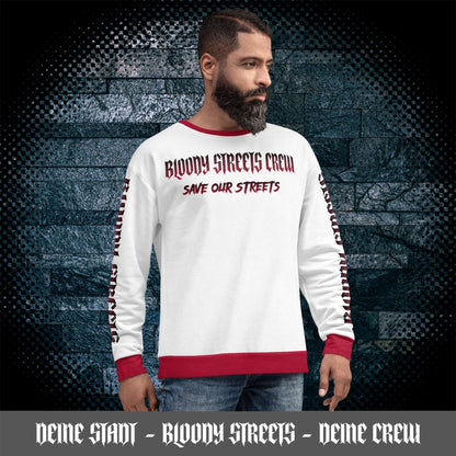 Bloody Streets Crew Member Streetwear Pullover White - BLOODY - STREETS.DE Streetwear Herren und Damen Hoodies, T-Shirts, Pullis