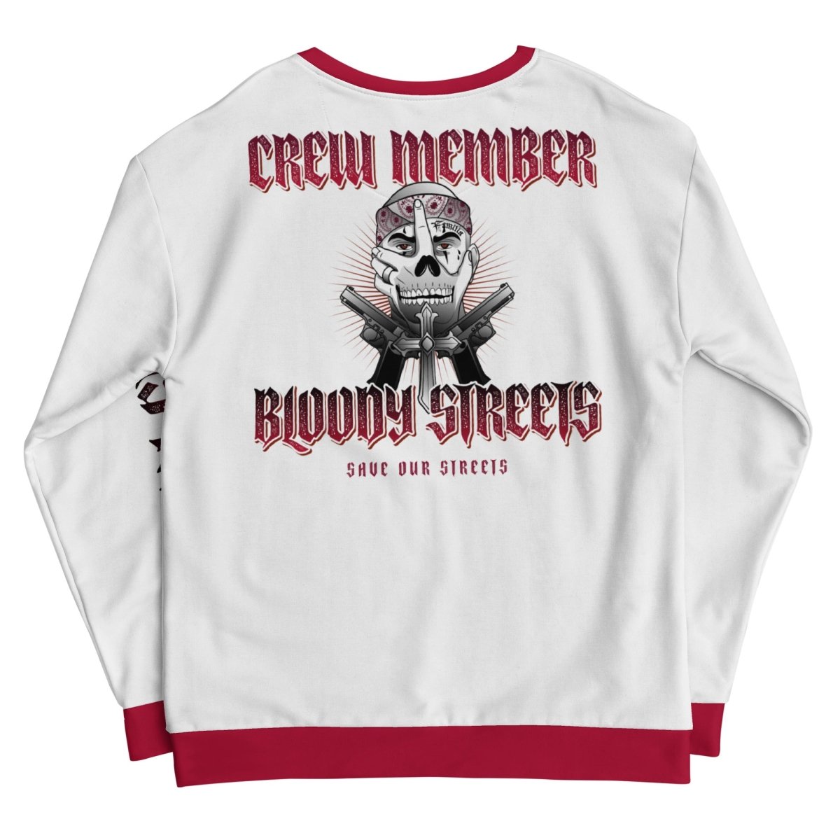 Bloody Streets Crew Member Streetwear Pullover White - BLOODY - STREETS.DE Streetwear Herren und Damen Hoodies, T-Shirts, Pullis