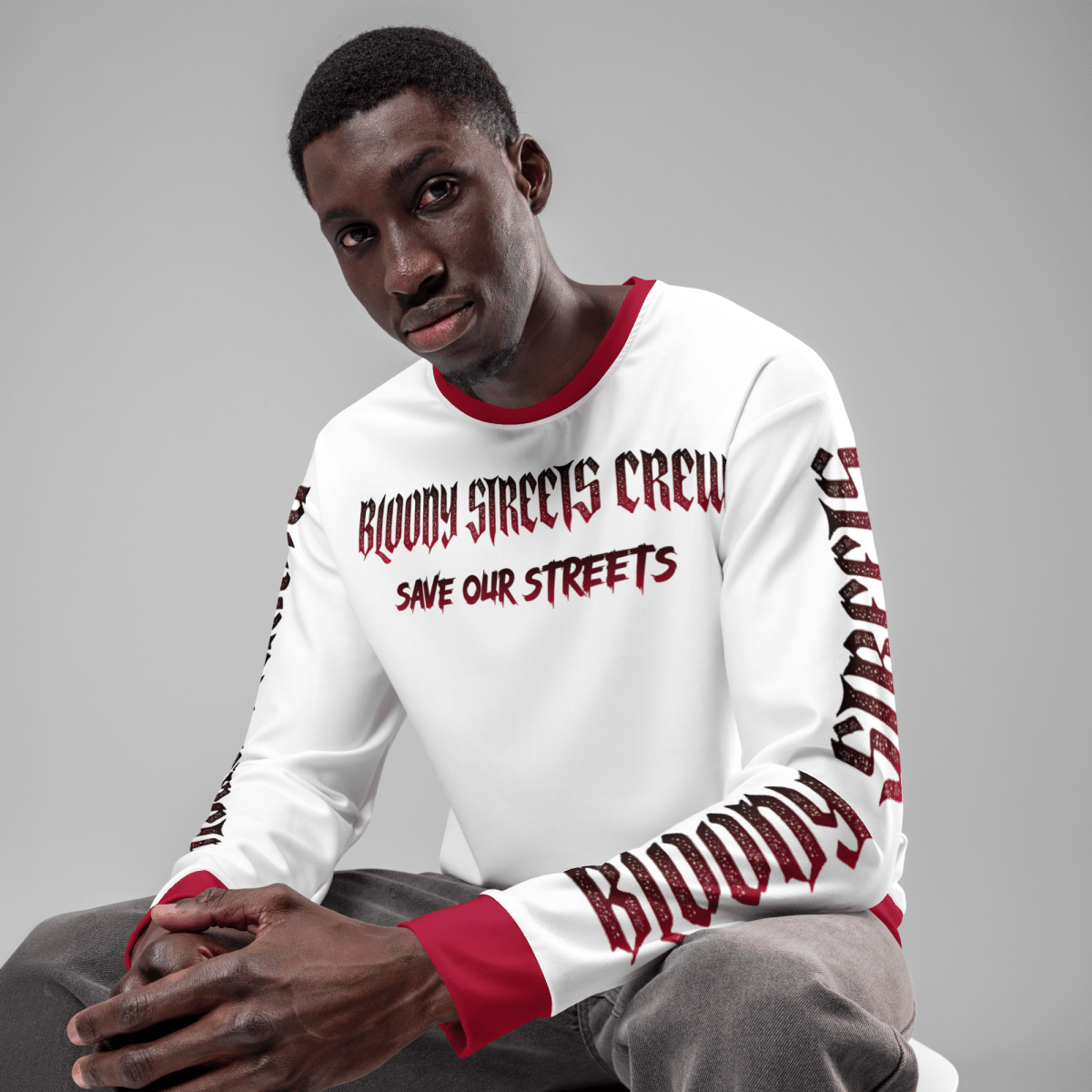 Bloody Streets Crew Member Streetwear Pullover White - BLOODY - STREETS.DE Streetwear Herren und Damen Hoodies, T-Shirts, Pullis