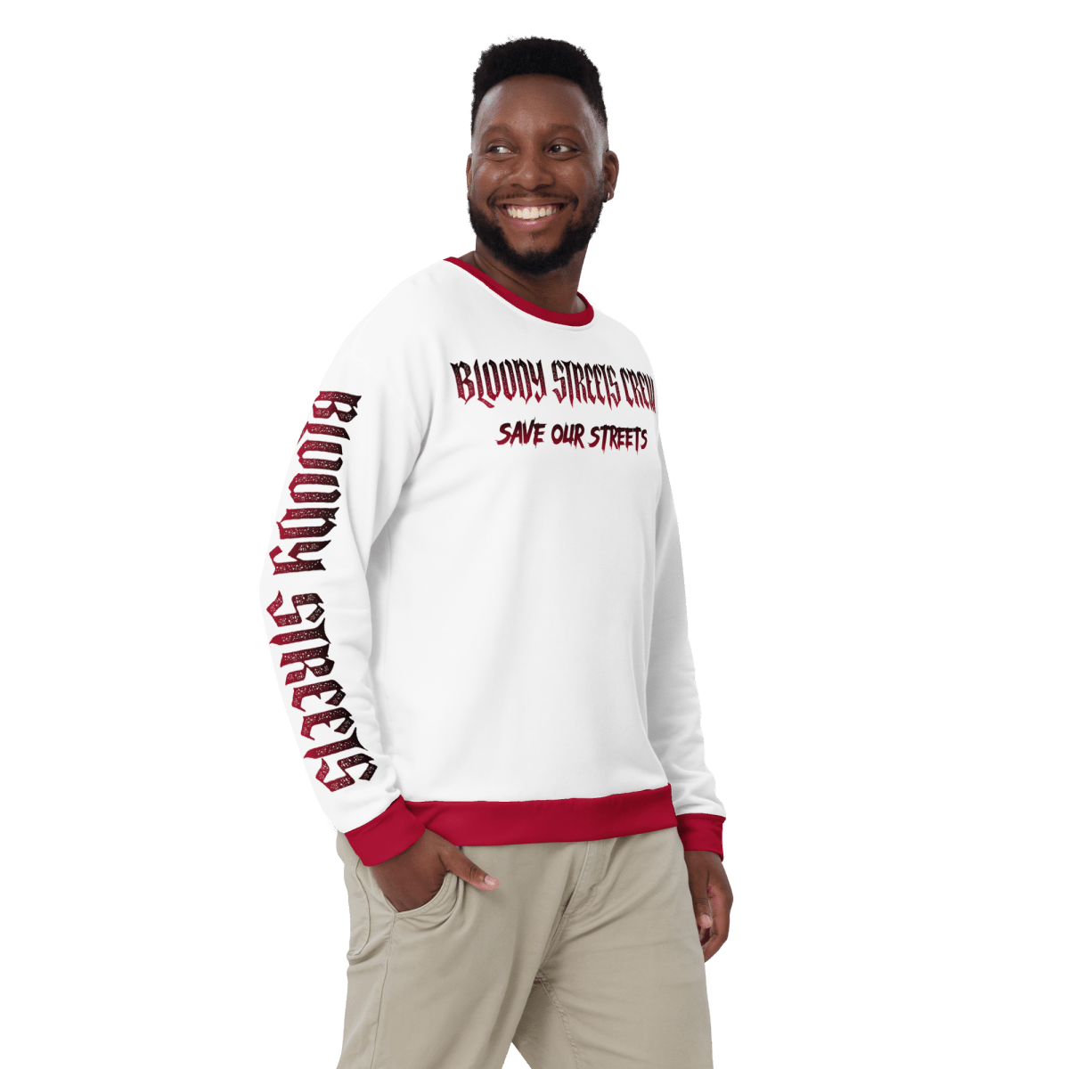 Bloody Streets Crew Member Streetwear Pullover White - BLOODY - STREETS.DE Streetwear Herren und Damen Hoodies, T-Shirts, Pullis