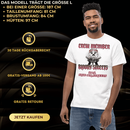 Bloody Streets Crew Member Streetwear T-Shirt - BLOODY - STREETS.DE Streetwear Herren und Damen Hoodies, T-Shirts, Pullis