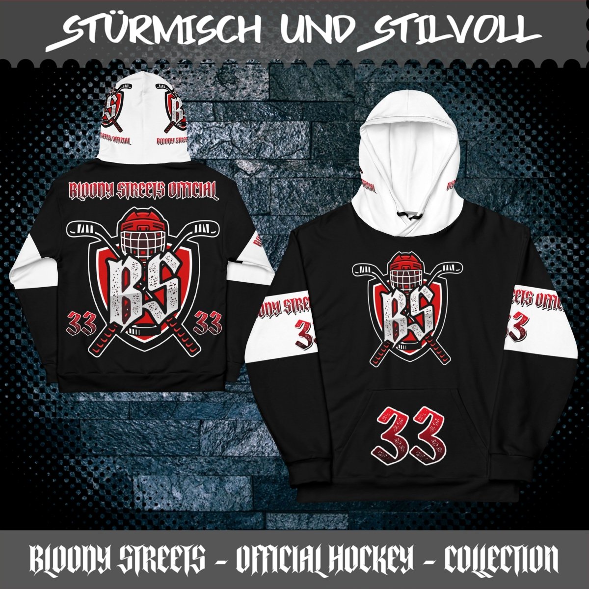 Bloody Streets Hockey Unisex Hoodie - BLOODY - STREETS.DE Streetwear Herren und Damen Hoodies, T-Shirts, Pullis