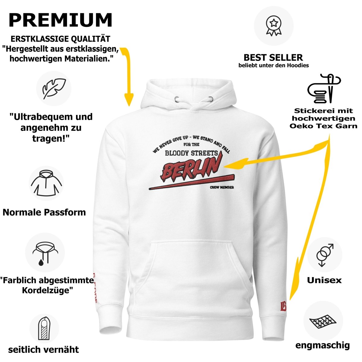 BS CITY Berlin Crew Member Premium Red Lady Hoodie - BLOODY - STREETS.DE Streetwear Herren und Damen Hoodies, T-Shirts, Pullis