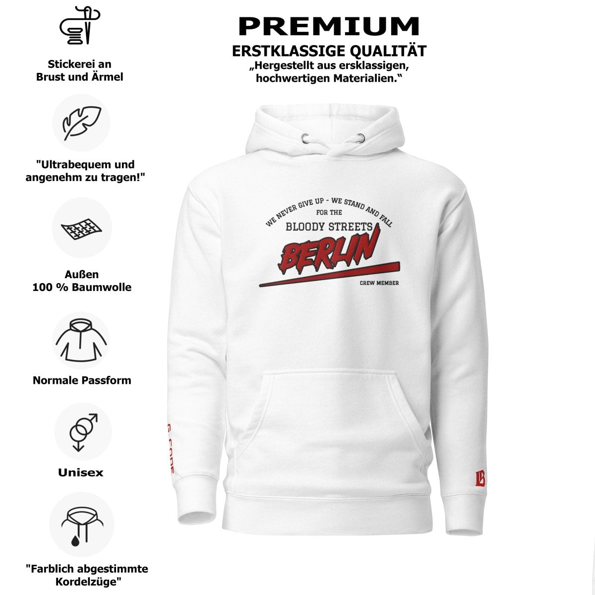 BS CITY Berlin Crew Member Premium Red Lady Hoodie - BLOODY - STREETS.DE Streetwear Herren und Damen Hoodies, T-Shirts, Pullis