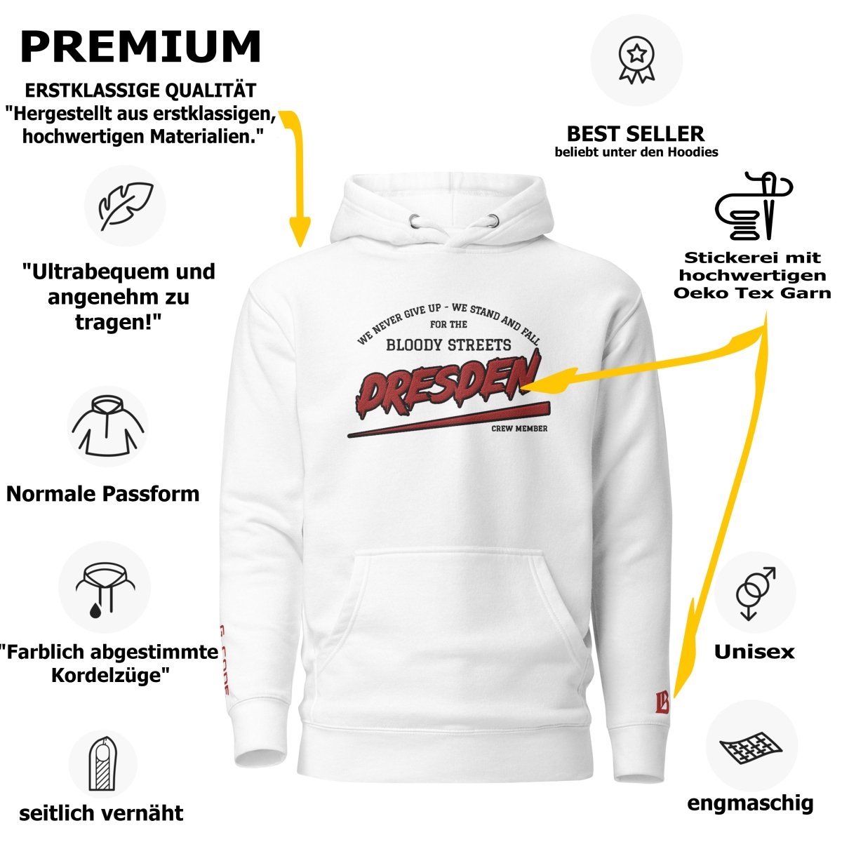 BS CITY Dresden Crew Member Premium Red "G" Hoodie - BLOODY - STREETS.DE Streetwear Herren und Damen Hoodies, T-Shirts, Pullis