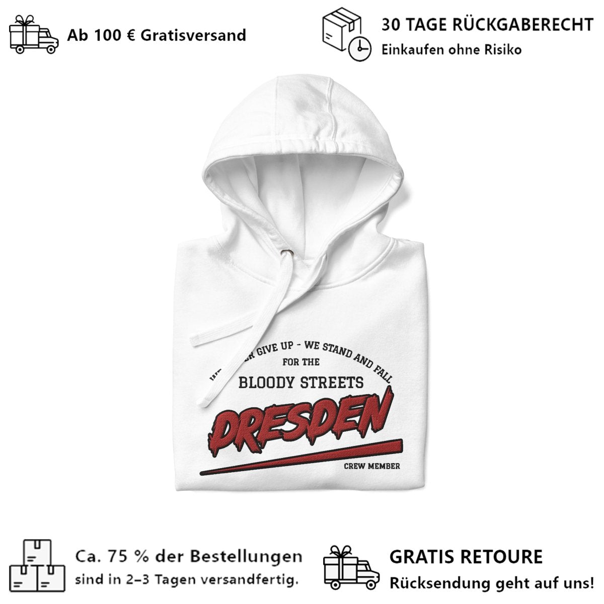 BS CITY Dresden Crew Member Premium Red "G" Hoodie - BLOODY - STREETS.DE Streetwear Herren und Damen Hoodies, T-Shirts, Pullis