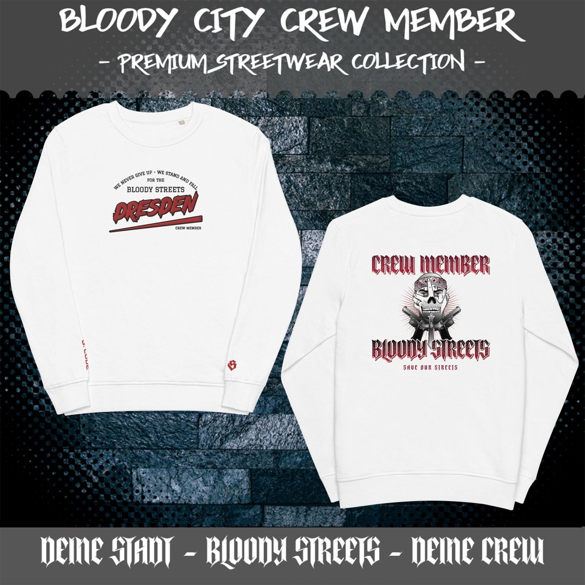 BS CITY Dresden Crew Member Premium Red "G" Pullover - BLOODY - STREETS.DE Streetwear Herren und Damen Hoodies, T-Shirts, Pullis