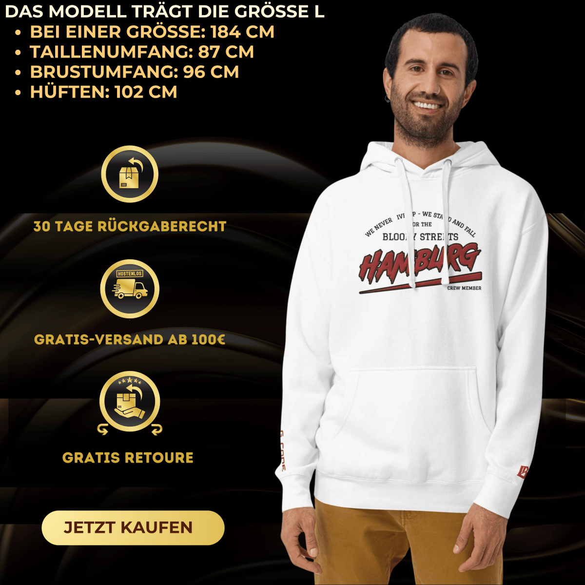 BS CITY Hamburg Crew Member Red "G" Hoodie - BLOODY - STREETS.DE Streetwear Herren und Damen Hoodies, T-Shirts, Pullis