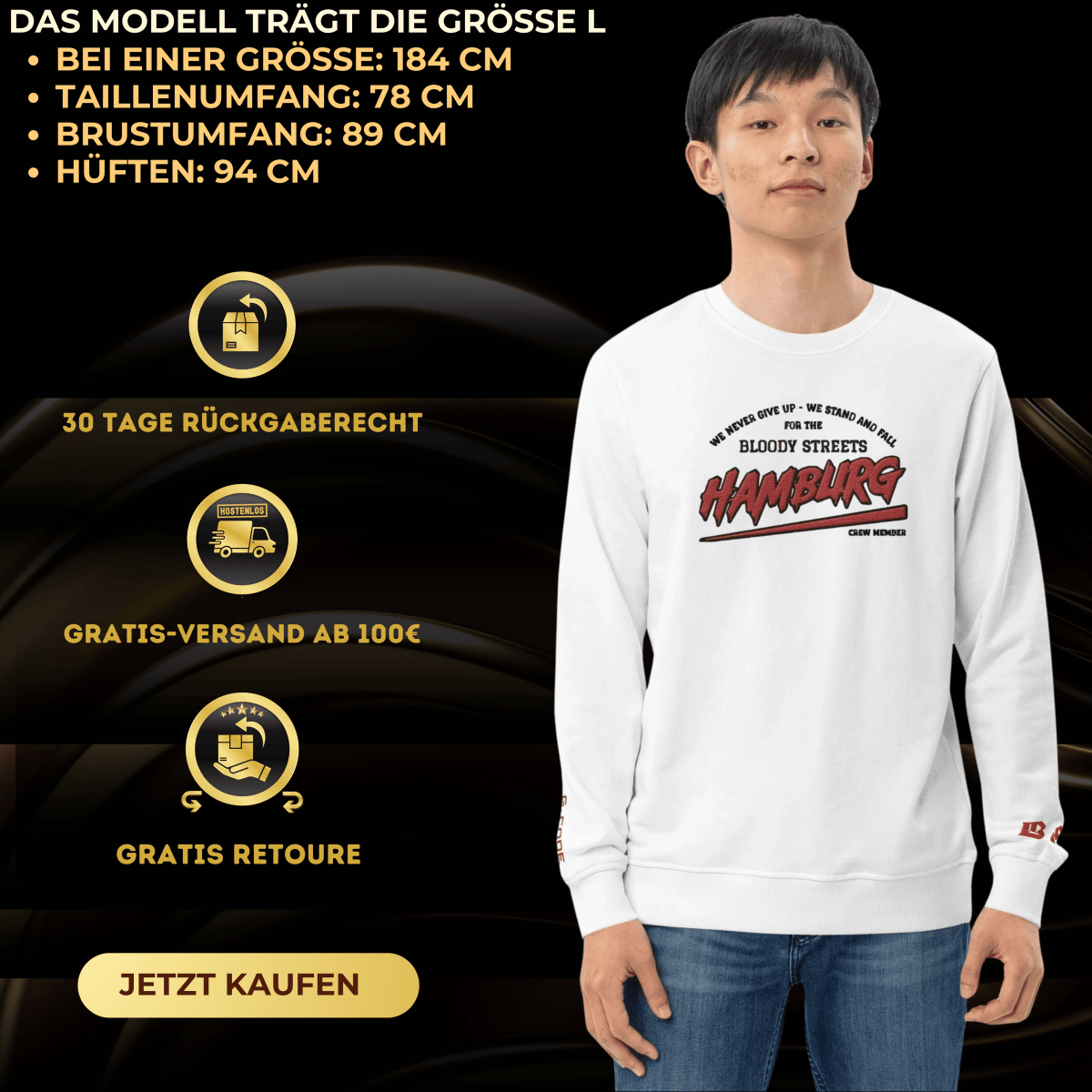 BS CITY Hamburg Crew Member Red "G" Pullover - BLOODY - STREETS.DE Streetwear Herren und Damen Hoodies, T-Shirts, Pullis