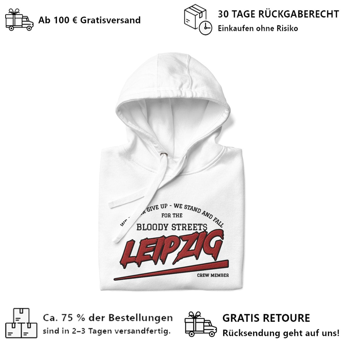 BS CITY Leipzig Crew Member Premium Red "G" Hoodie - BLOODY - STREETS.DE Streetwear Herren und Damen Hoodies, T-Shirts, Pullis