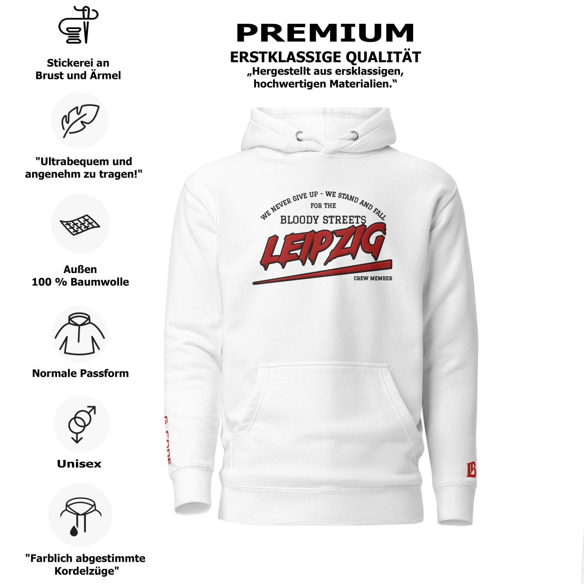 BS CITY Leipzig Crew Member Premium Red Lady Hoodie - BLOODY - STREETS.DE Streetwear Herren und Damen Hoodies, T-Shirts, Pullis