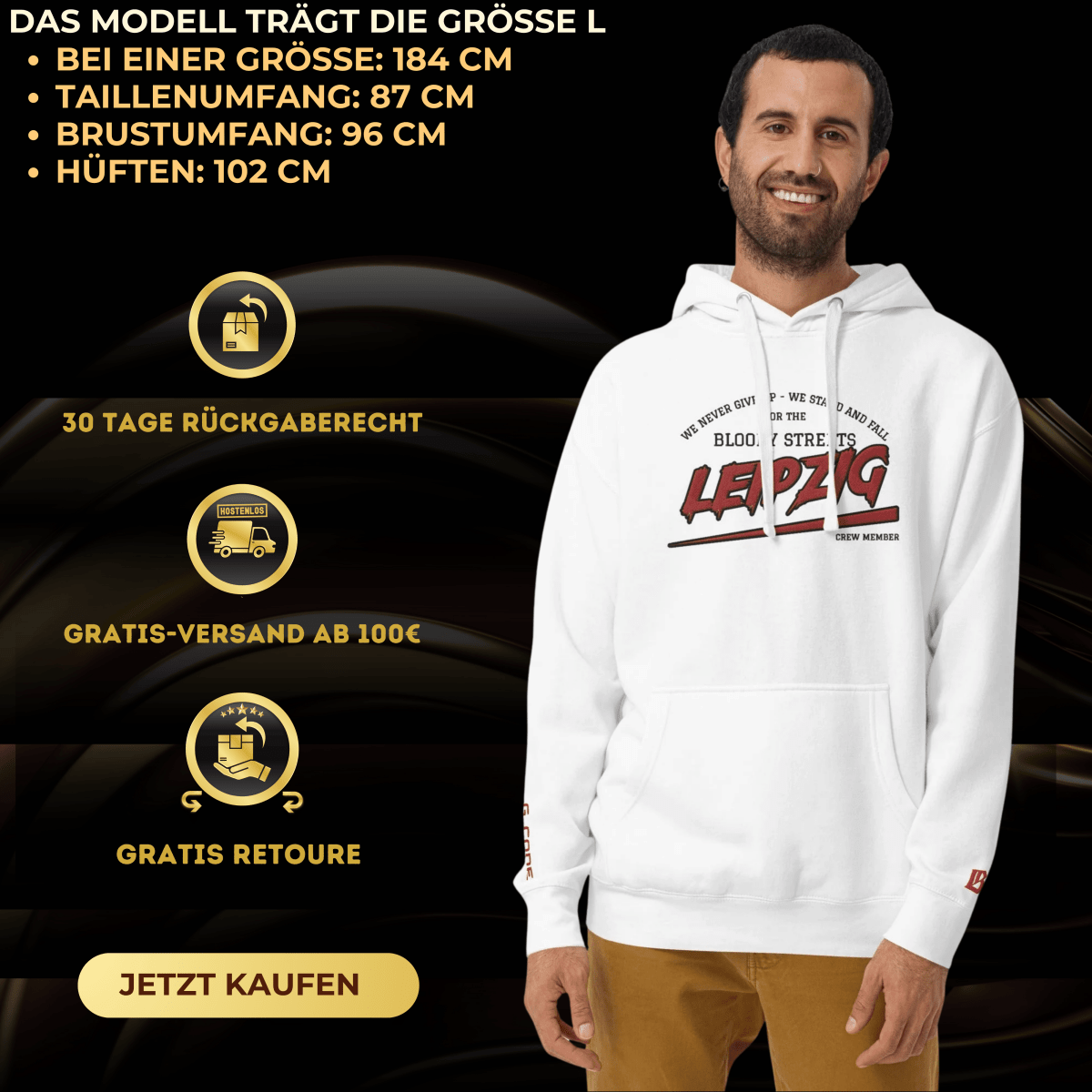 BS CITY Leipzig Crew Member Red "G" Hoodie - BLOODY - STREETS.DE Streetwear Herren und Damen Hoodies, T-Shirts, Pullis