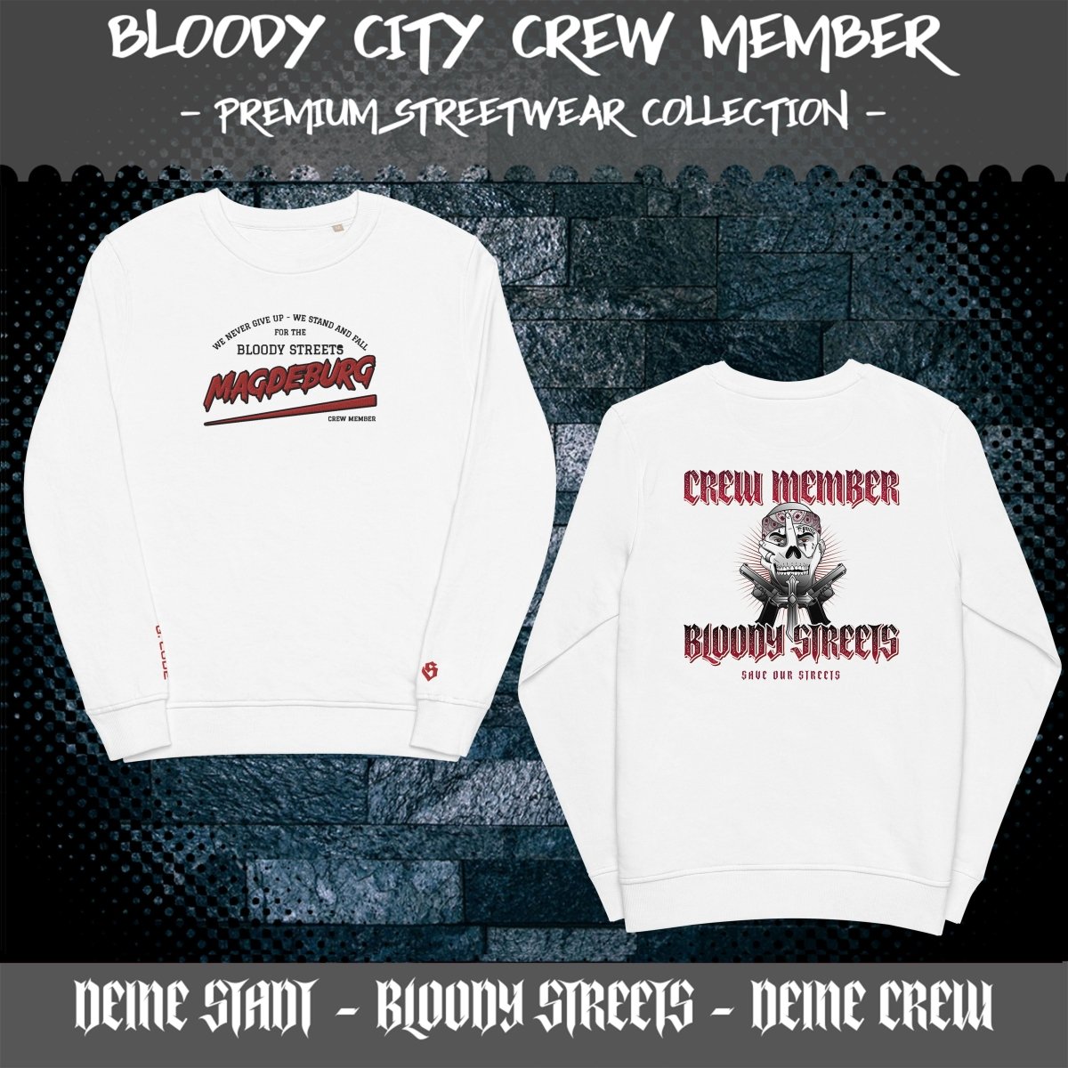 BS CITY Magdeburg Crew Member Premium Red "G" Pullover - BLOODY - STREETS.DE Streetwear Herren und Damen Hoodies, T-Shirts, Pullis