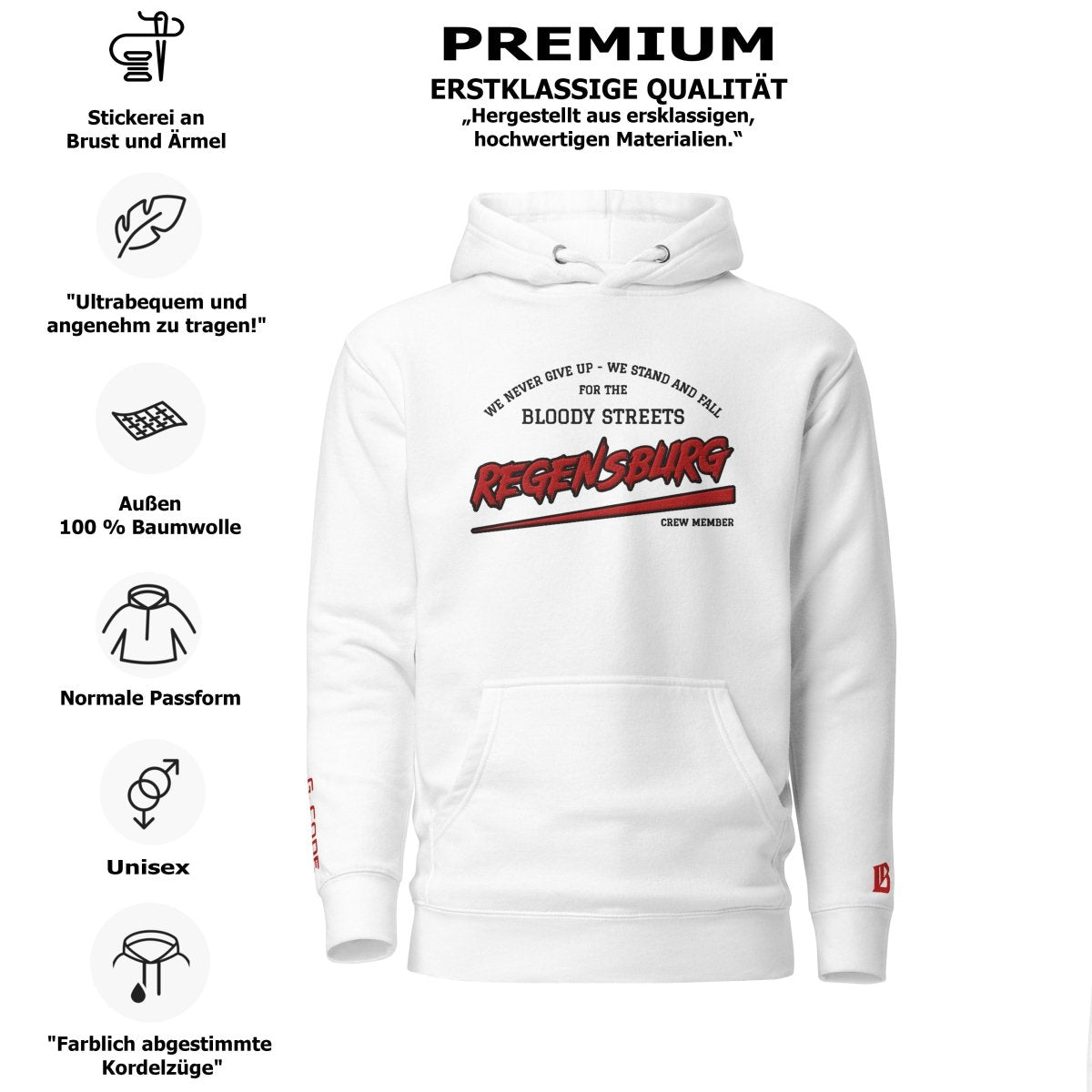 BS CITY Regensburg Crew Member Premium Red Lady Hoodie - BLOODY - STREETS.DE Streetwear Herren und Damen Hoodies, T-Shirts, Pullis