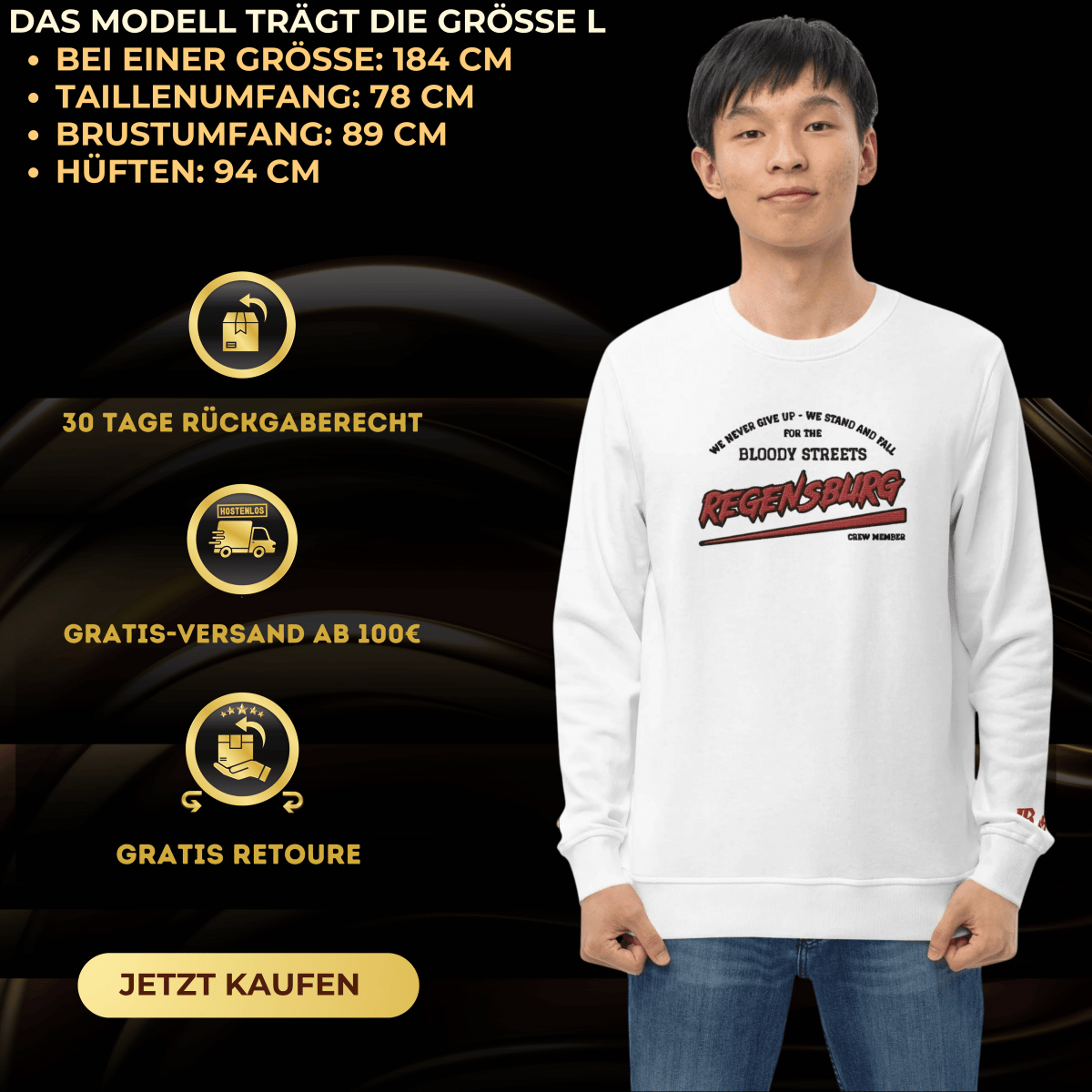 BS CITY Regensburg Crew Member Red "G" Pullover - BLOODY - STREETS.DE Streetwear Herren und Damen Hoodies, T-Shirts, Pullis
