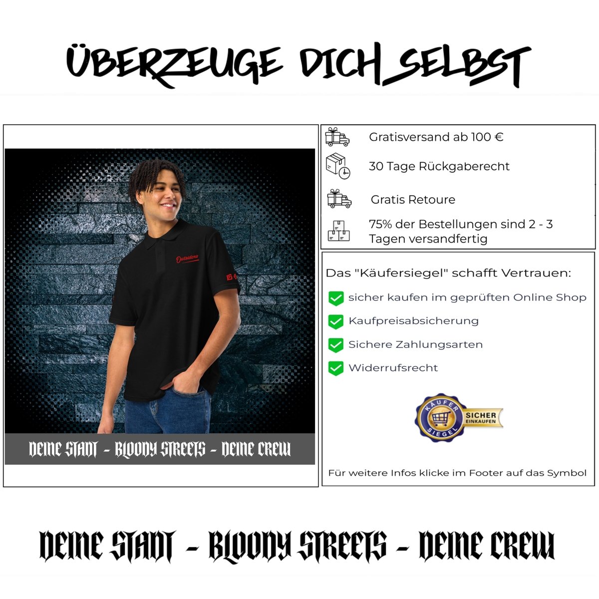 BS Outsiders - Polo - Shirt Stickerei Unisex - BLOODY - STREETS.DE Streetwear Herren und Damen Hoodies, T-Shirts, Pullis