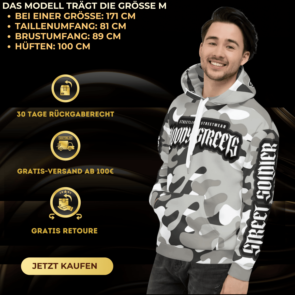 CAMOUFLAGE Bull Dog Street Soldier Unisex Hoodie – Streetwear Hoodie für Trendsetter - BLOODY - STREETS.DE Streetwear Herren und Damen Hoodies, T-Shirts, Pullis