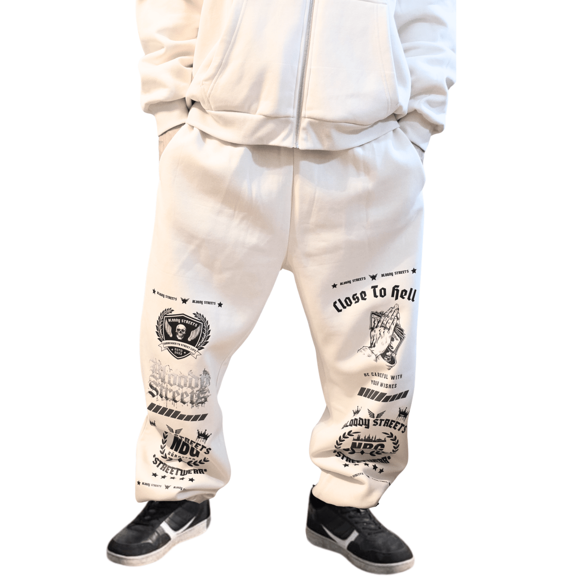 Herren Oversize Zipper Hoodie Dead Skull Jogginganzug beige - BLOODY - STREETS.DE Streetwear Herren und Damen Hoodies, T-Shirts, Pullis